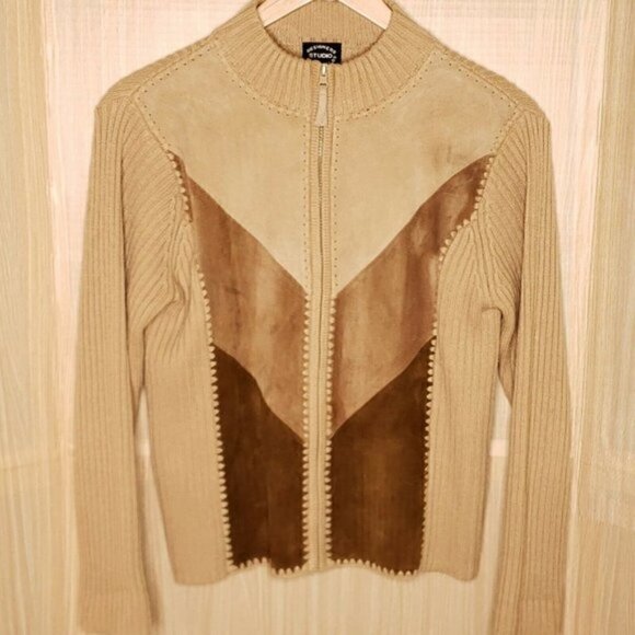 Designers Originals Sweaters - Designers Origionals Patchwork Leather cardigan